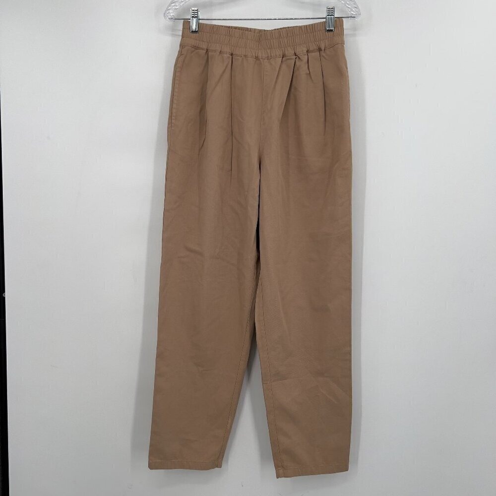 The Drop Women's Pull-On Elastic Waist Tapered Pants Khaki Tan High Waist S